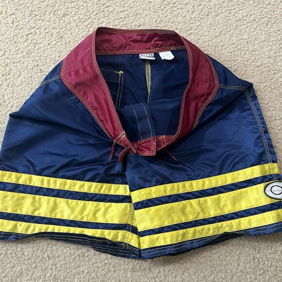 Vtg Ocean Pacific OP Sewn Navy Maroon & Yellow Stripe Board Shorts Mens Size 32 - Picture 5 of 8